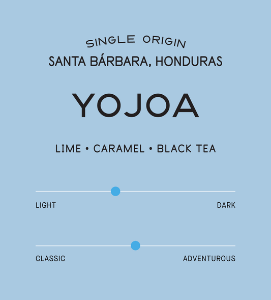 Verve Coffee Roasters - Yojoa - Scent Profile - Single Origin- Santa Barbara, Honduras - Tasting Notes: Lime, Caramel, Black Tea - Light + Classic