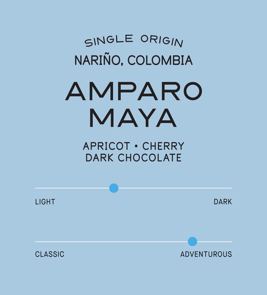 Verve Coffee Roasters - Amparo Maya Natural - Scent Profile - Single Origin - Narino, Colombia - Tasting Notes: Apricot, Cherry, Dark Chocolate - Light + Adventurous