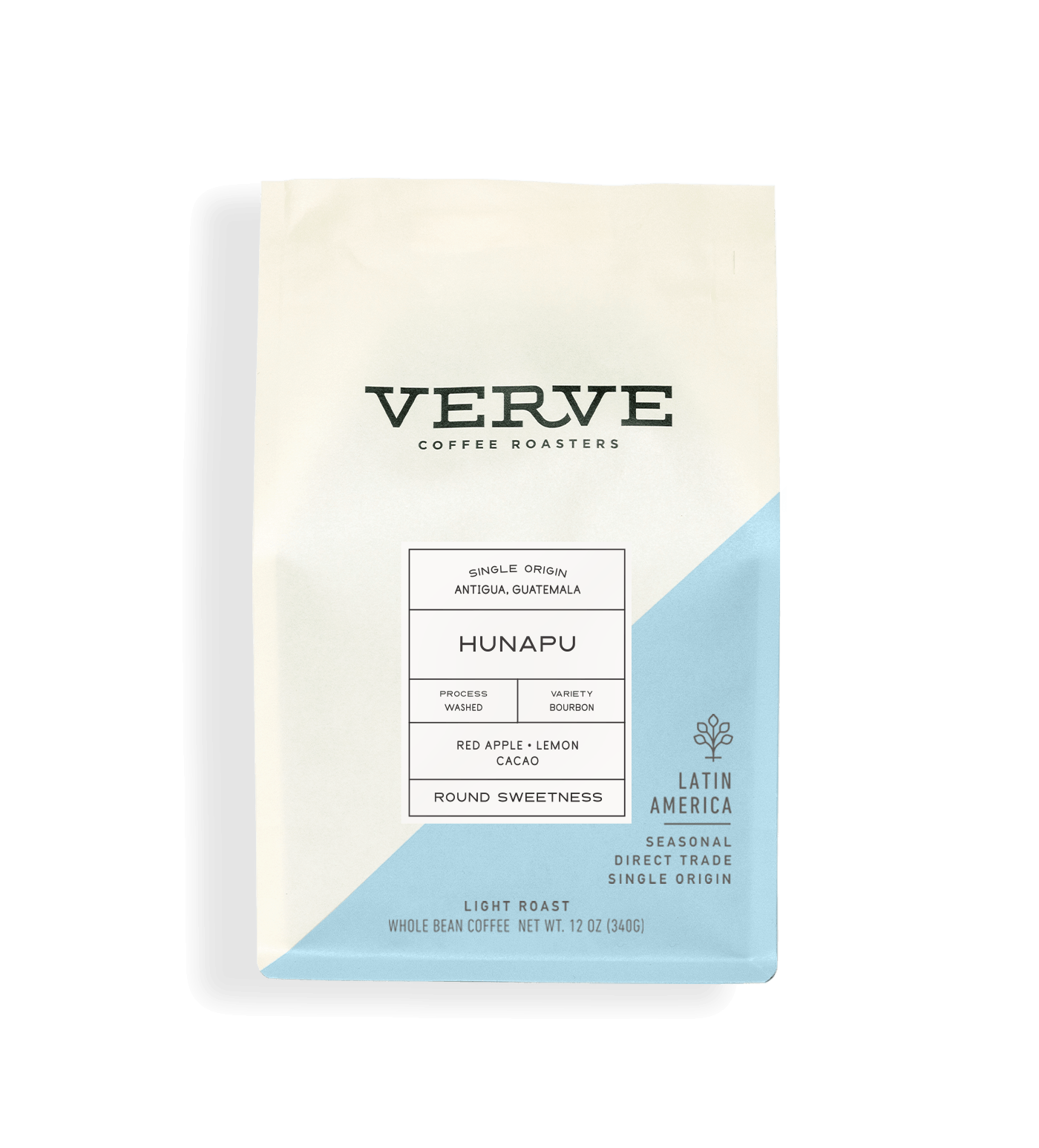 Verve Coffee Roasters - Hunapu - 12oz - Single Origin - Antigua, Guatemala - Process: Washed - Variety: Bourbon - Tasting Notes: Red Apple, Lemon, Cacao - Round Sweetness - Latin America - Seasonal - Direct Trade - Light Roast