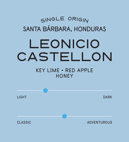 Verve Coffee Roasters - Leonicio Castellon - Scent Profile - Single Origin  Santa Barbara, Honduras - Tasting Notes: Key Lime, Red Apple, Honey - Light + Classic