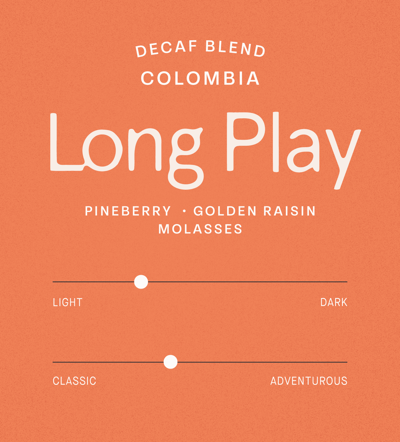 Verve Coffee Roasters - Long Play Decaf - Scent Profile - Decaf Blend - Colombia - Tasting Notes: Pineberry, Golden Raisin, Molasses - Light + Classic