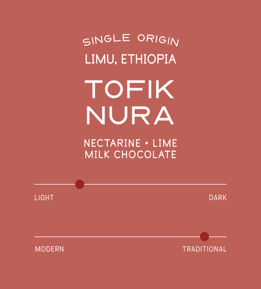Verve Coffee Roasters - Tofik Nura - Scent Profile - Single Origin -  Limu, Ethiopia - Tasting Notes: Nectarine, Lime, Milk Chocolate - Light  + Traditional