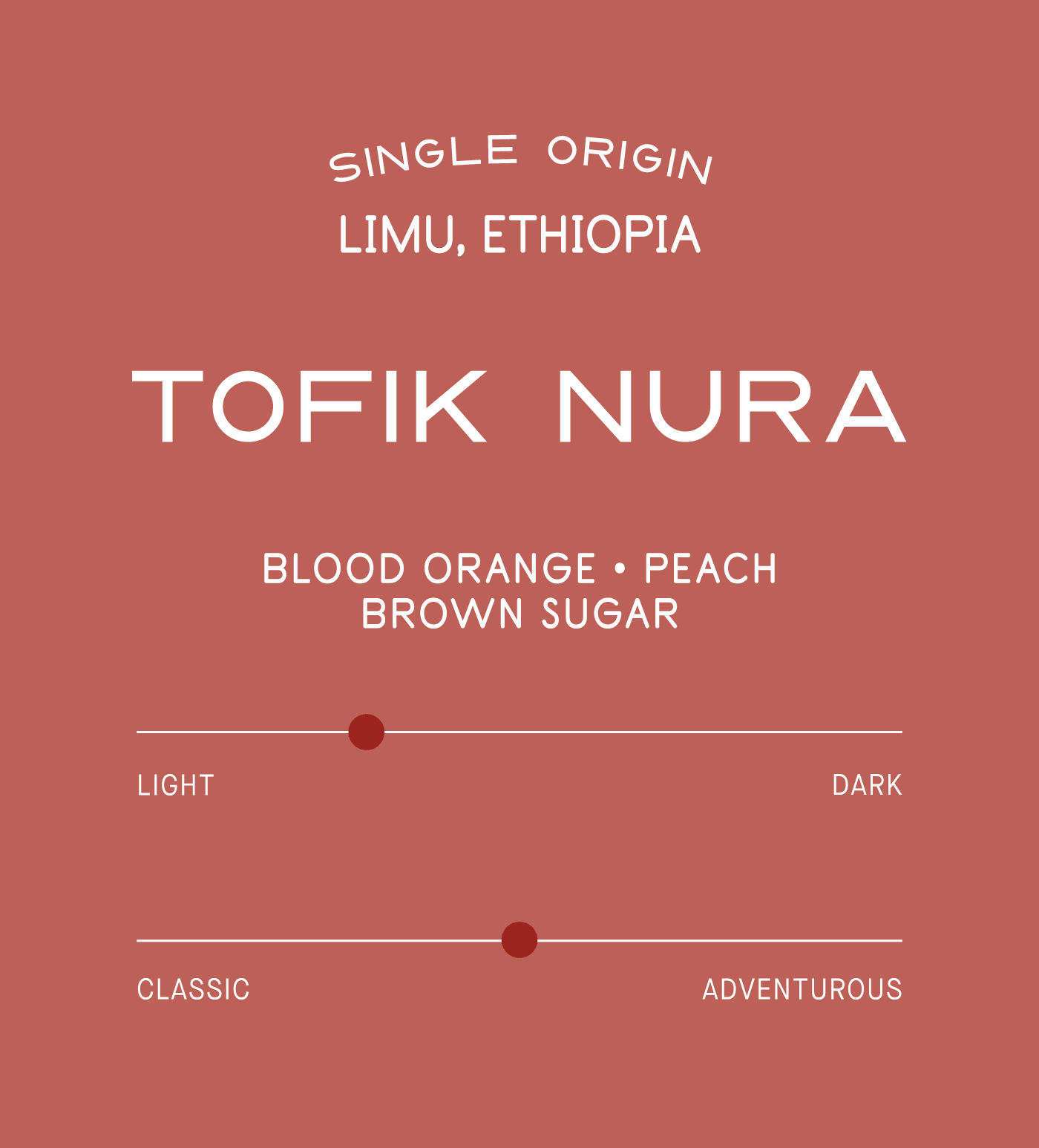 Verve Coffee Roasters - Tofik Nura - Scent Profile - Single Origin - Limeu, Ethiopia - Tasting Notes: Blood Orange, Peach, Brown Sugar - Light + Classic